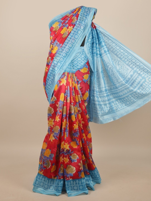 

Pothys Red & Blue Floral Printed Saree