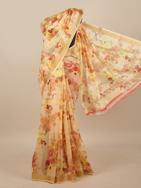 

Pothys Peach-Coloured & Red Floral Printed Saree