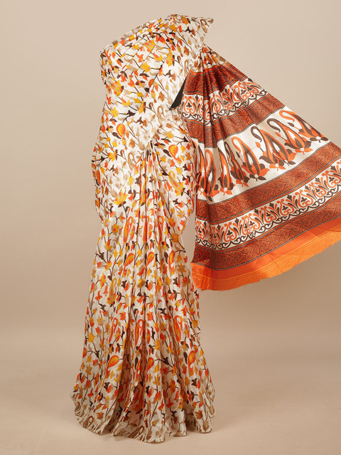 

Pothys Off White & Orange Floral Printed Saree