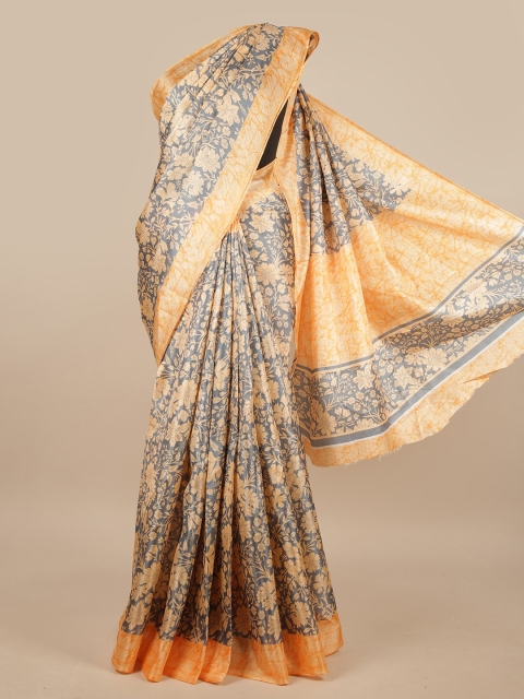 

Pothys Grey & Yellow Floral Printed Saree
