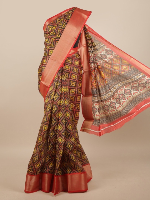 

Pothys Yellow & Red Geometric Printed Saree