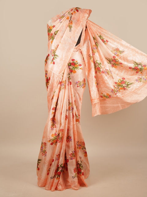 

Pothys Peach-Coloured & Green Floral Printed Saree
