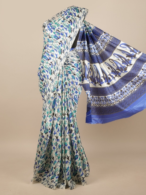 

Pothys Blue & Off White Floral Printed Saree