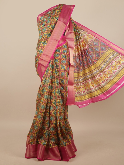 

Pothys Yellow & Pink Geometric Printed Saree