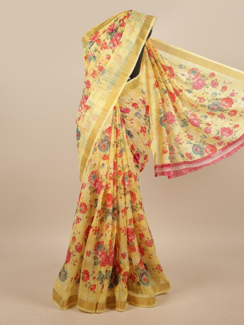 

Pothys Yellow & Pink Floral Printed Saree