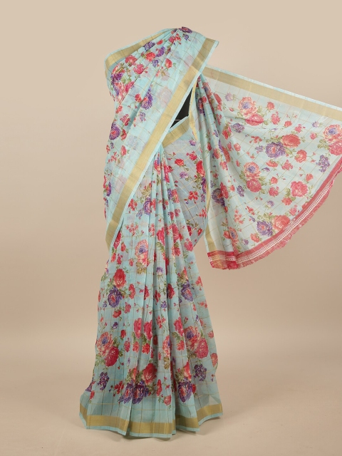 

Pothys Blue & Pink Floral Printed Saree