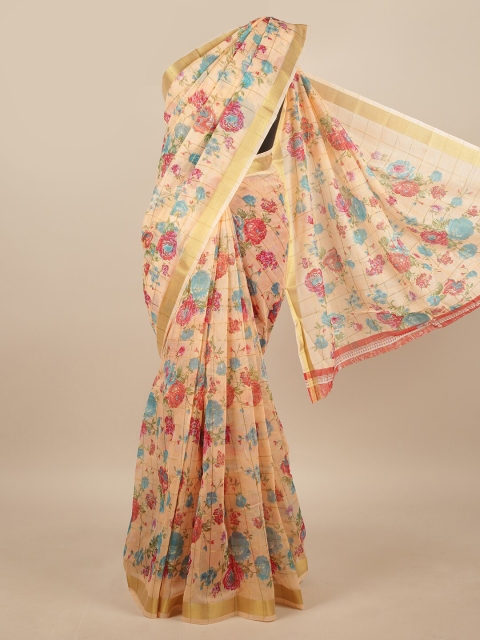 

Pothys Peach-Coloured & Orange Floral Printed Saree