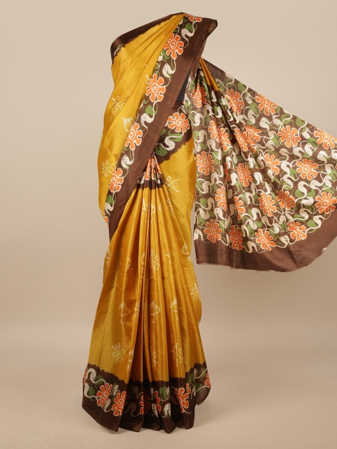 

Pothys Yellow & Brown Ethnic Motifs Printed Saree