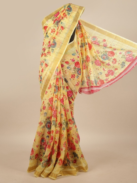 

Pothys Yellow & Pink Floral Printed Saree