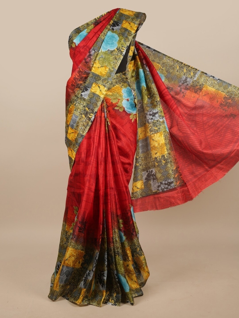 

Pothys Red & Blue Floral Printed Saree