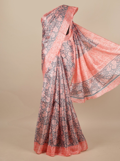 

Pothys Grey & Coral Floral Printed Saree