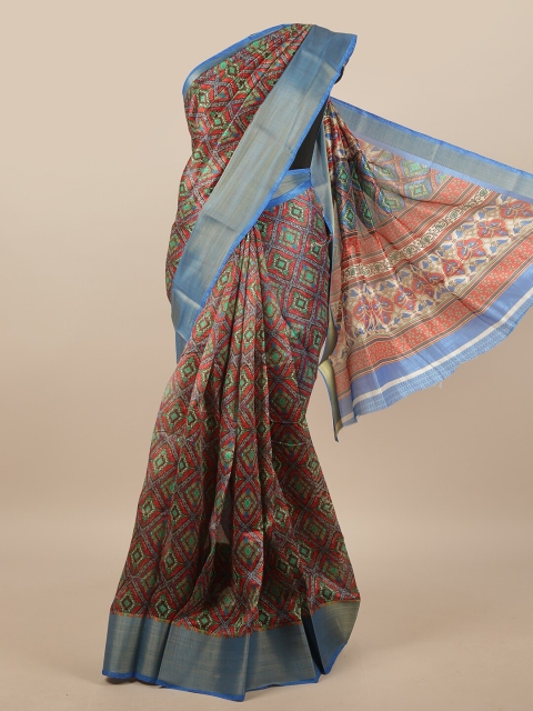 

Pothys Red & Blue Geometric Printed Saree