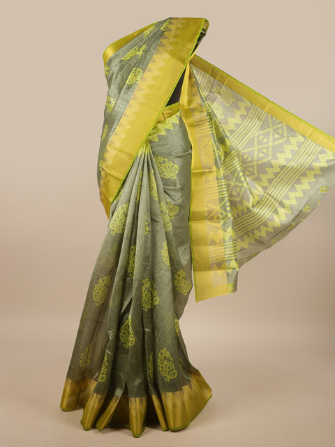 

Pothys Grey & Lime Green Ethnic Motifs Printed Saree