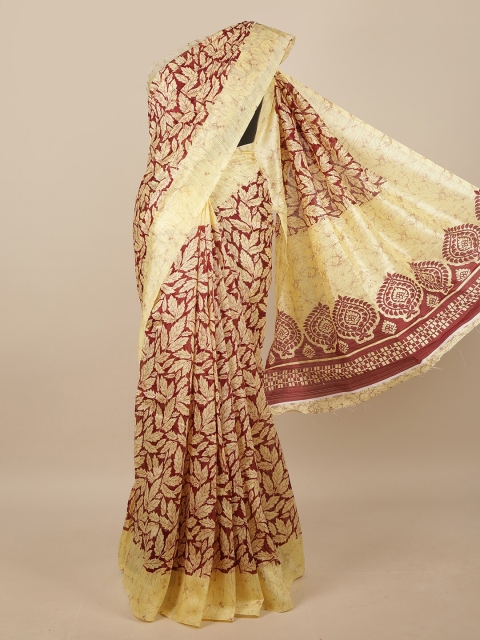 

Pothys Maroon & Cream-Coloured Floral Printed Saree