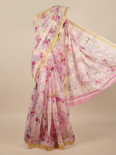 

Pothys Pink & Purple Floral Printed Saree