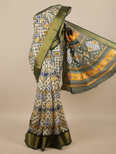 

Pothys Cream-Coloured & Green Geometric Printed Saree