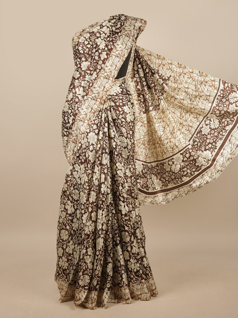 

Pothys Brown & Cream-Coloured Floral Printed Saree