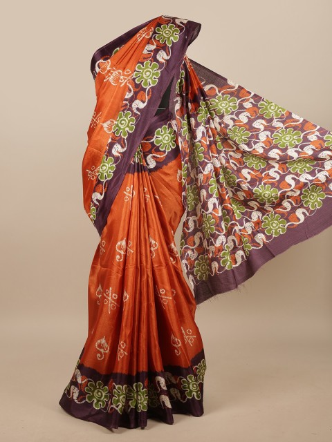

Pothys Orange & Purple Ethnic Motifs Printed Saree