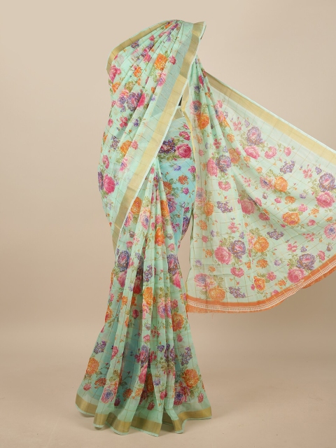 

Pothys Green & Orange Floral Printed Saree