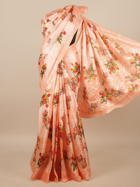 

Pothys Peach-Coloured & Orange Floral Printed Saree