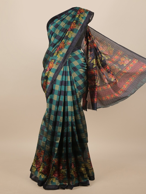 

Pothys Green & Blue Checked Saree
