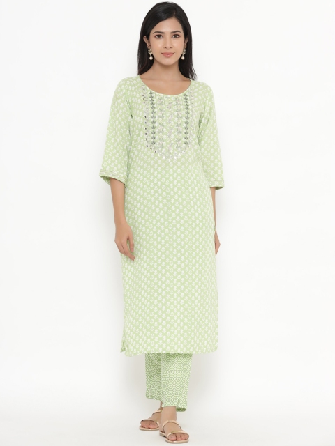 

UNISETS Women Green Ethnic Motifs Printed Kurta with Trousers