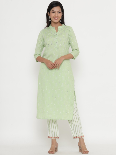 

UNISETS Women Sea Green Ethnic Motifs Embroidered Regular Kurta with Trousers