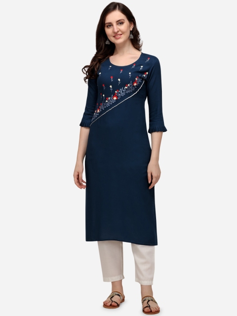 

SAADHVI Women Blue Floral Embroidered Kurta with Trousers