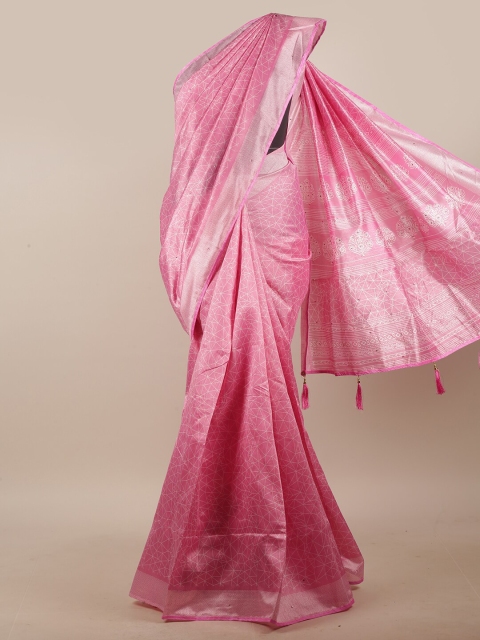 

Pothys Pink & White Printed Zari Saree