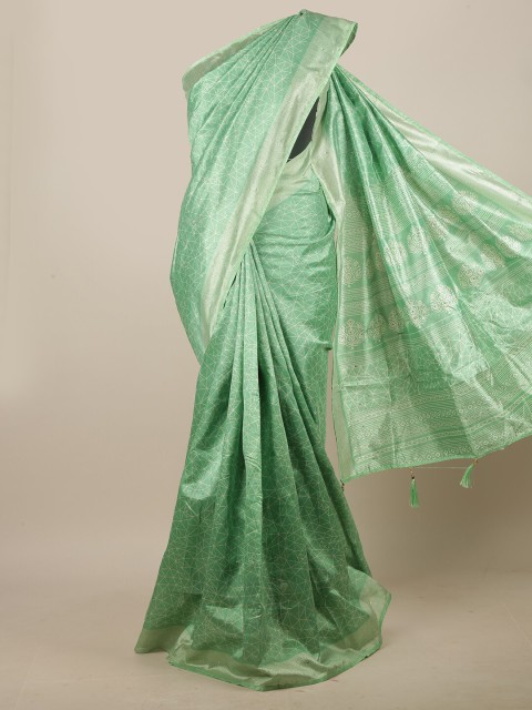 

Pothys Green & White Geometric Printed Beads & Stone Cotton Blend Saree