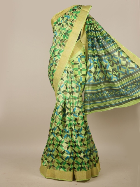 

Pothys Green & Blue Geometric Printed Cotton Blend Saree