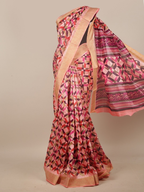 

Pothys Pink & Purple Geometric Printed Cotton Blend Saree