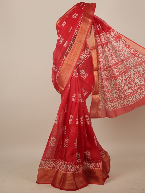 

Pothys Red & Cream Ethnic Motifs Printed Cotton Blend Saree