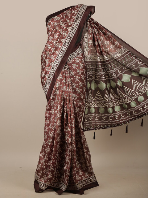 

Pothys Brown & White Floral Printed Cotton Blend Saree