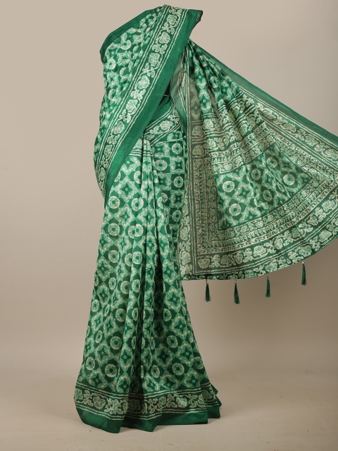 

Pothys Green & White Ethnic Motifs Printed Cotton Blend Saree