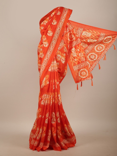 

Pothys Orange & Off White Abstract Printed Cotton Blend Saree