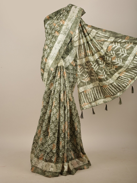 

Pothys Green & Beige Floral Printed Cotton Blend Saree