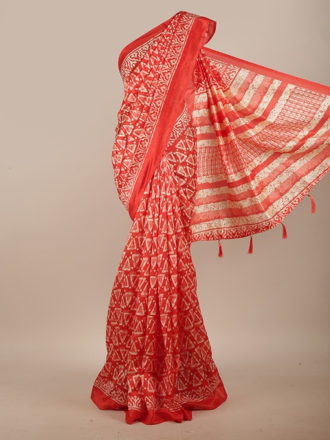 

Pothys Red & White Geometric Printed Cotton Blend Saree