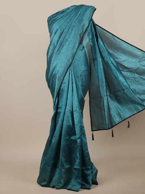 

Pothys Blue & Black Paisley Printed Cotton Blend Beads & Stone Saree