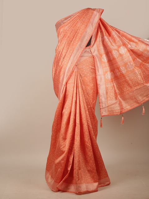 

Pothys Orange & White Geometric Printed Beads & Stone Cotton Blend Saree