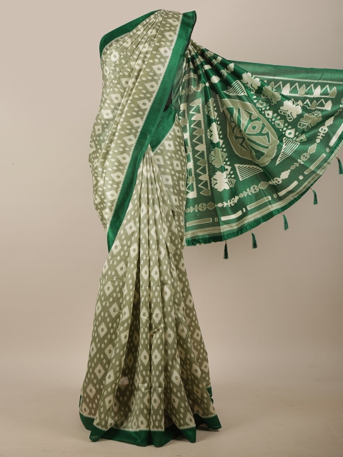 

Pothys Olive & White Geometric Printed Cotton Blend Saree