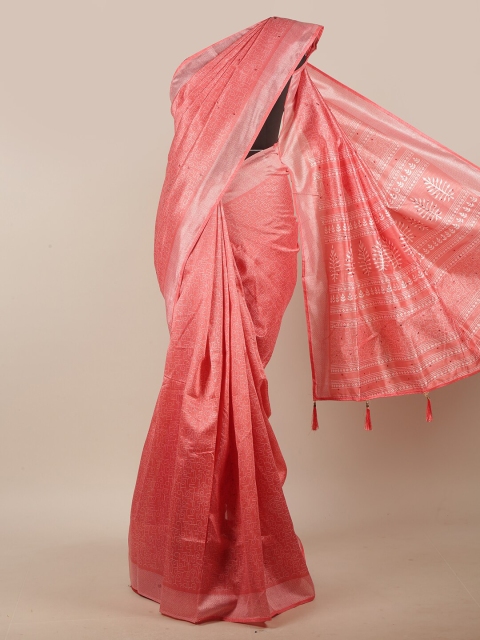 

Pothys Peach & White Abstract Printed Beads & Stone Cotton Blend Saree