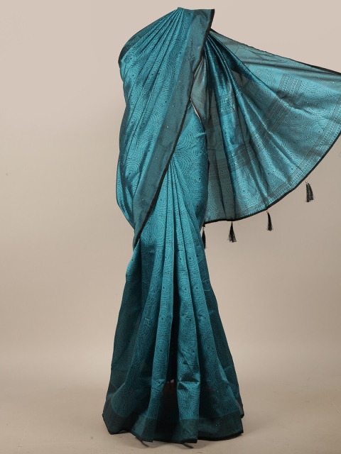 

Pothys Blue & Black Geometric Printed Beads & Stone Cotton Blend Saree
