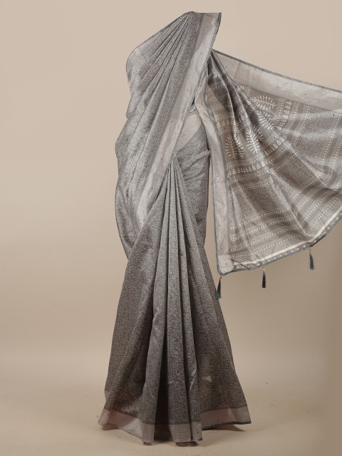 

Pothys Grey & White Abstract Printed Beads & Stone Cotton Blend Saree