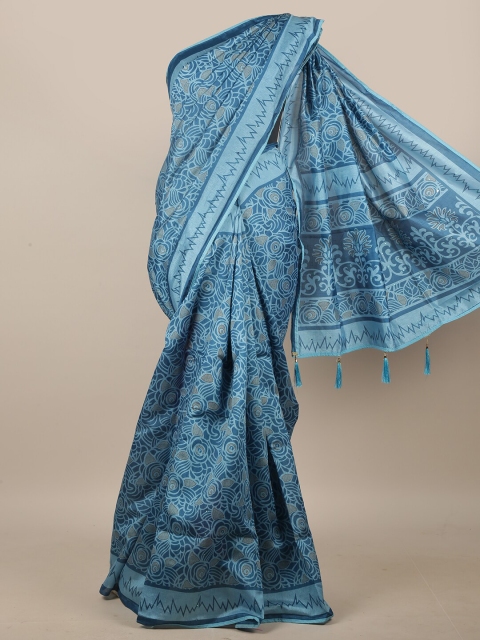

Pothys Blue & Grey Floral Printed Cotton Blend Saree
