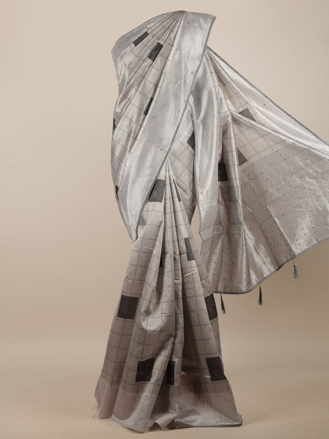 

Pothys Grey & Black Geometric Printed Beads & Stones Cotton Blend Saree