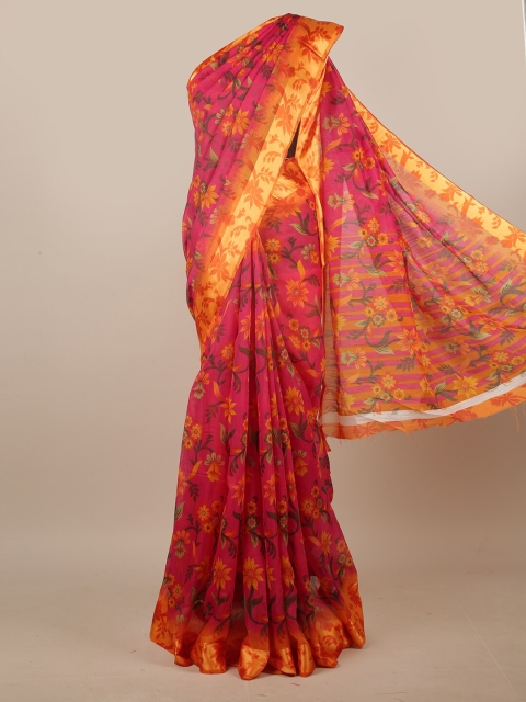 

Pothys Magenta & Orange Floral Printed Cotton Blend Saree