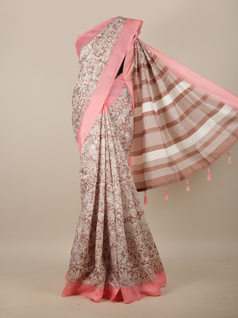 

Pothys Cream & Brown Floral Printed Cotton Blend Saree