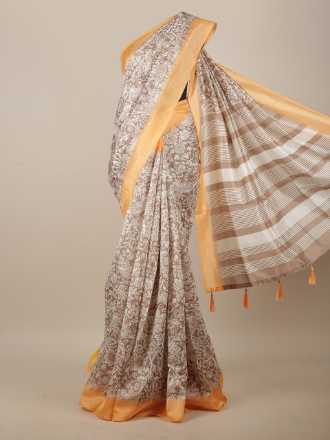 

Pothys Cream & Orange Floral Printed Cotton Blend Saree