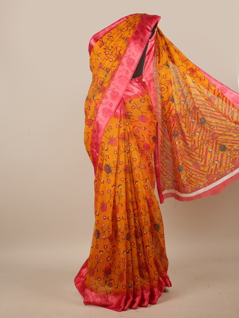 

Pothys Mustard & Red Floral Printed Cotton Blend Saree